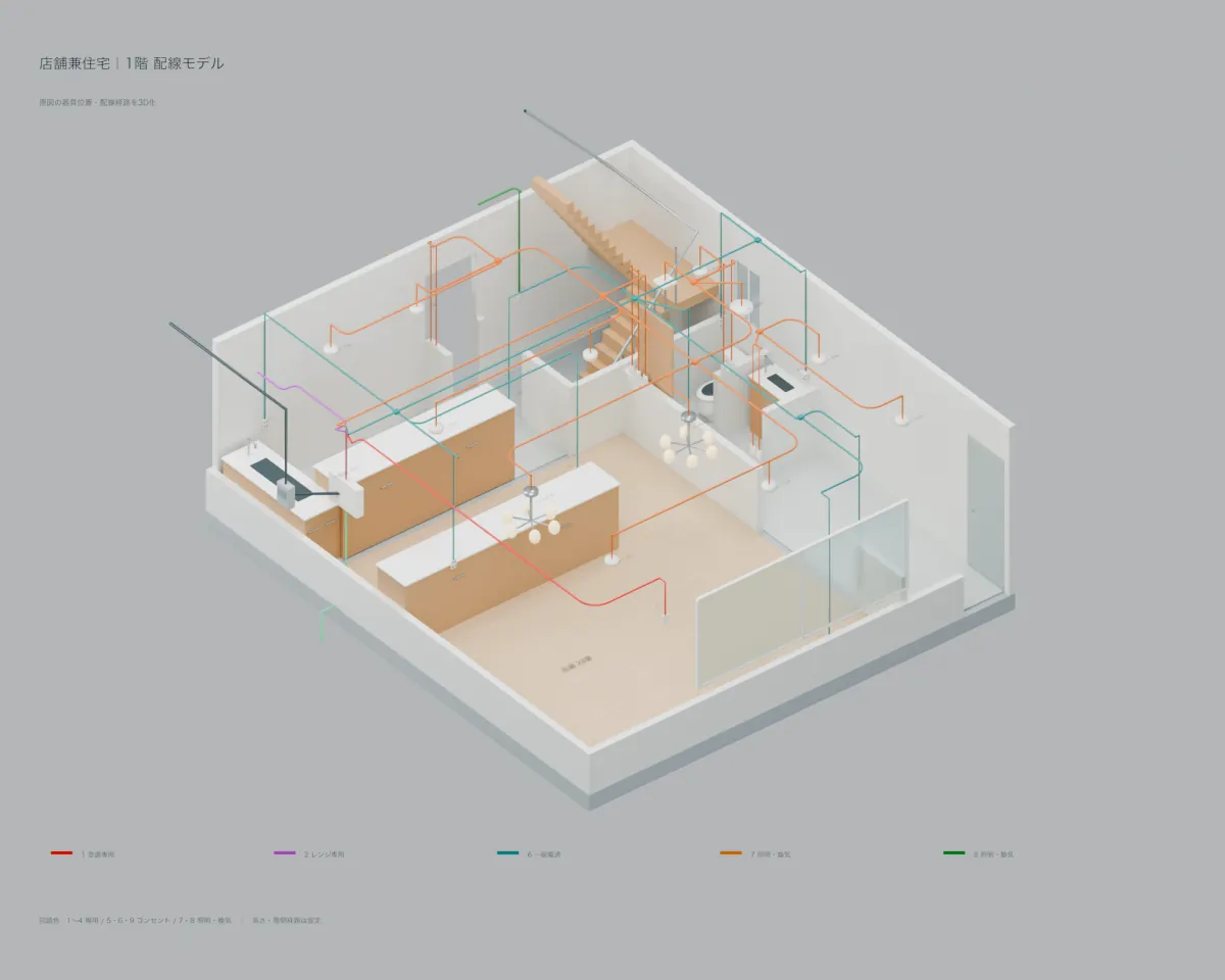 生徒の屋内配線図をもとにした1階の立体参考画像